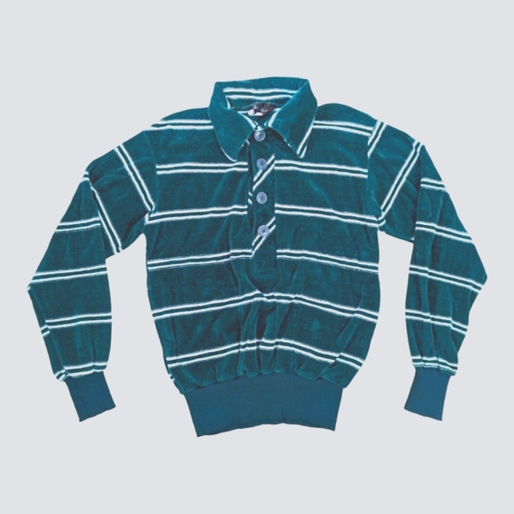 Vintage Other - Men's vintage 80's striped green and white velour top in size medium